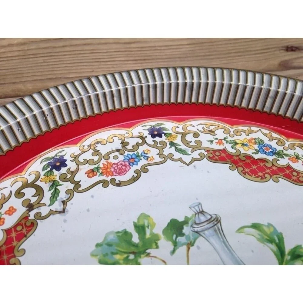 Vintage Serving Tray Daher Decorated Ware Made in England Floral Wine Jug